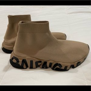 Balenciaga Recycled Knit Speed​ Sneaker Shoes Graffiti Beige Knit Size 7